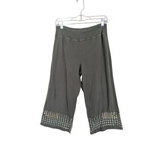 Barbara‎ Lesser Fibers Olive Green Cotton Dot Print Crop Wide Leg Pants Womens S